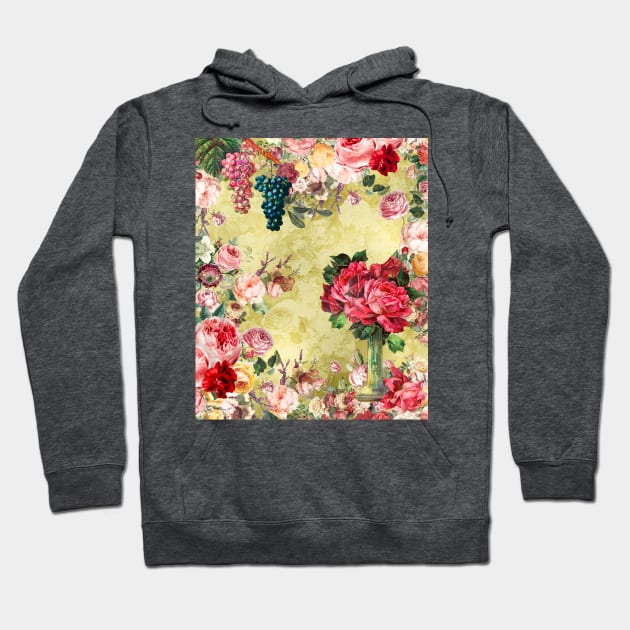 Elegant Vintage flowers and roses garden shabby chic, vintage botanical, pink floral pattern yellow artwork over a T-Shirt Hoodie by Zeinab taha